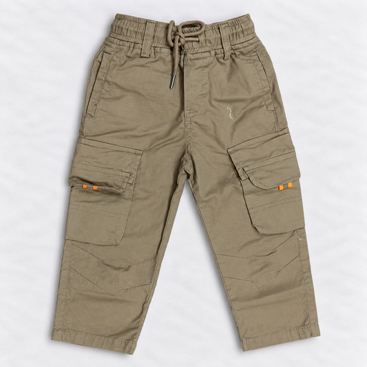 Boys Khaki Cargo Pants | Kids Casual Trousers with Utility Pockets