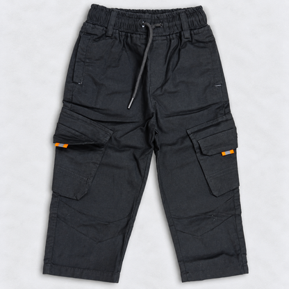 Boys Black Cargo Pants | Kids Casual Trousers with Utility Pockets