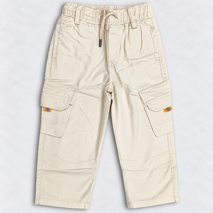 Boys Cream Cargo Pants | Kids Casual Trousers with Utility Pockets