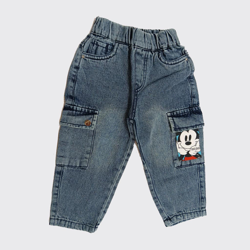 Boys Blue Denim Cargo Pants | Kids Jeans with Cartoon Pocket Detail
