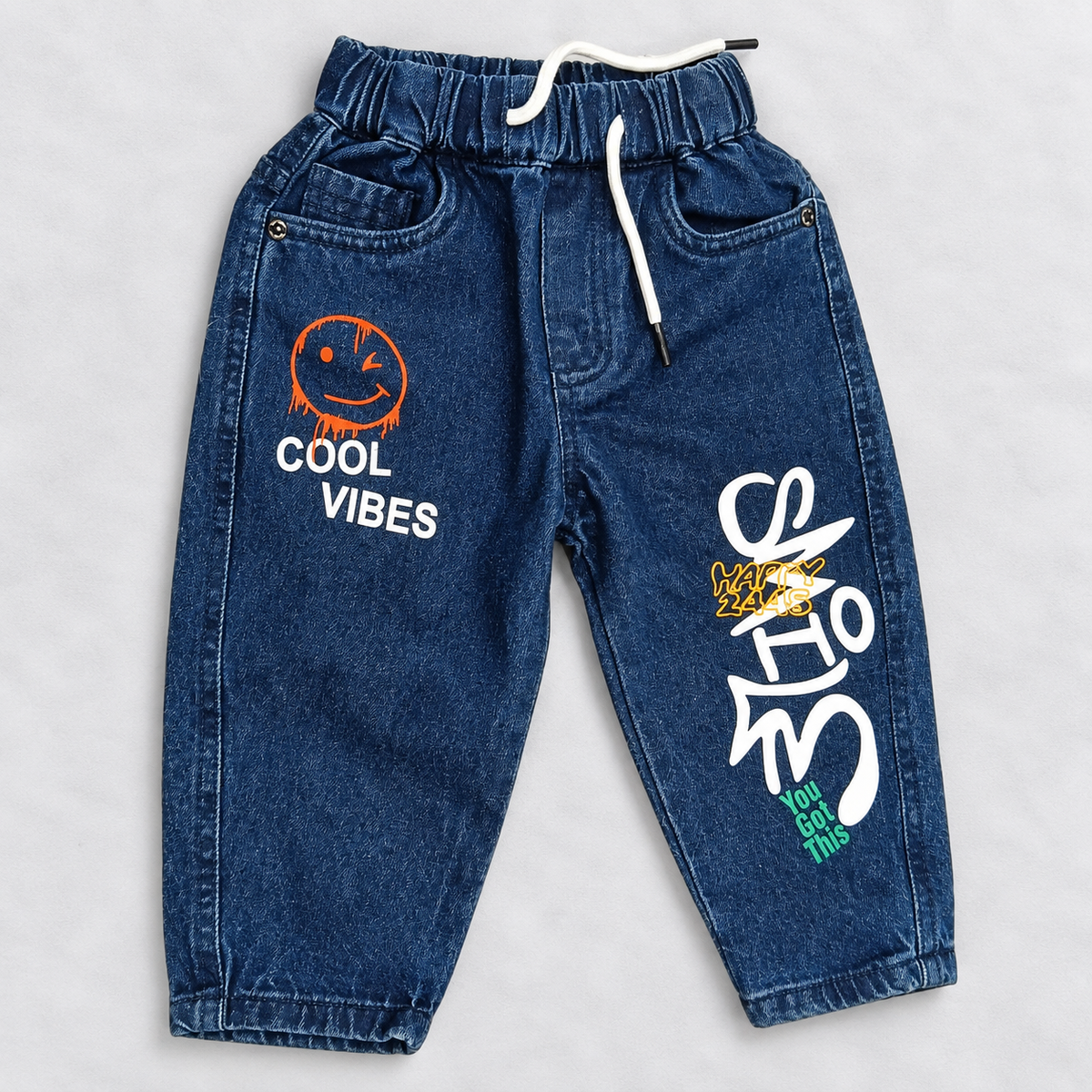 Boys Blue Denim Cargo Pants | Kids Jeans with Cartoon Pocket Detail