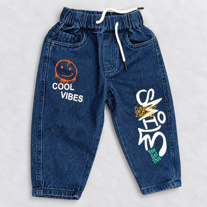 Boys Blue Denim Cargo Pants | Kids Jeans with Cartoon Pocket Detail
