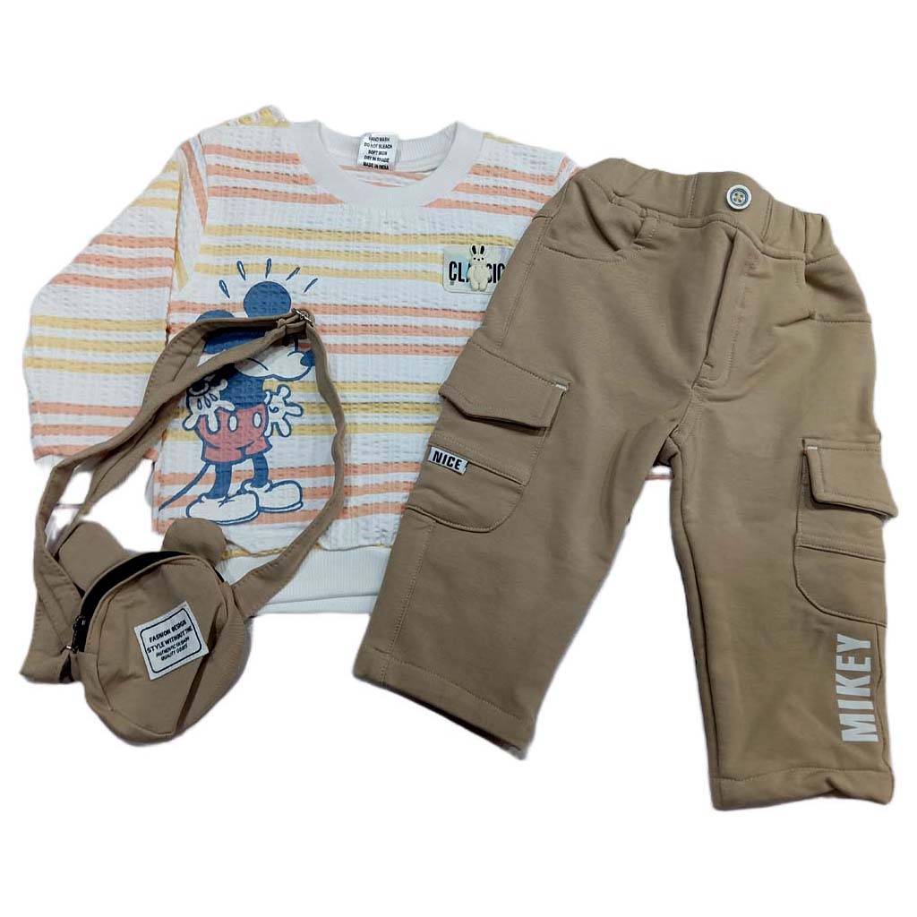 Choo Choo Kids Classic Cartoon Striped Sweatshirt, Cargo Pants set with Bag  - Cutypi