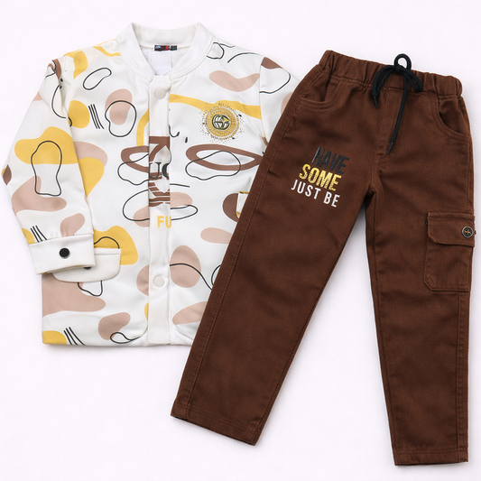Boys Print Suit Set - Jacket,Pant & T shirt
