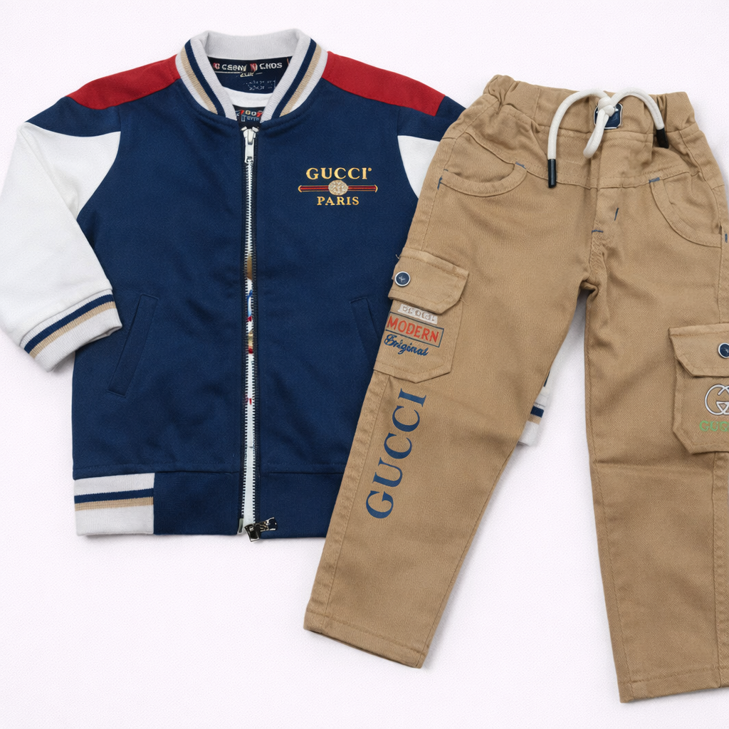 Boys Print Suit Set - Jacket,Pant & T shirt - Blue