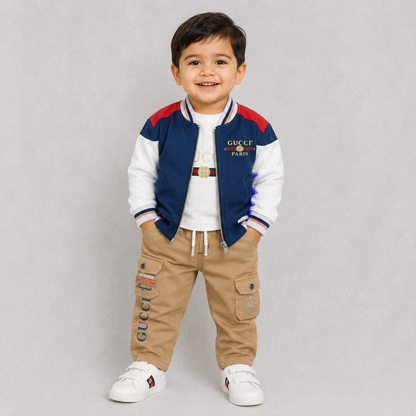 Boys Print Suit Set - Jacket,Pant & T shirt - Blue