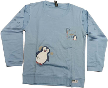 Buy Juniors Penguin Print Full SleevesT-Shirt with Denim Pant