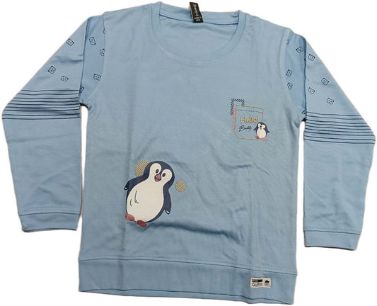 Buy Juniors Penguin Print Full SleevesT-Shirt with Denim Pant