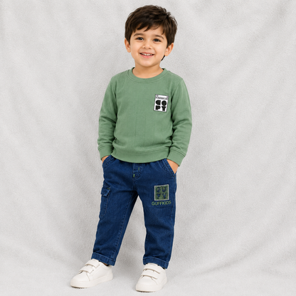 Buy Juniors Full SleevesT-Shirt with Denim Pant - Green