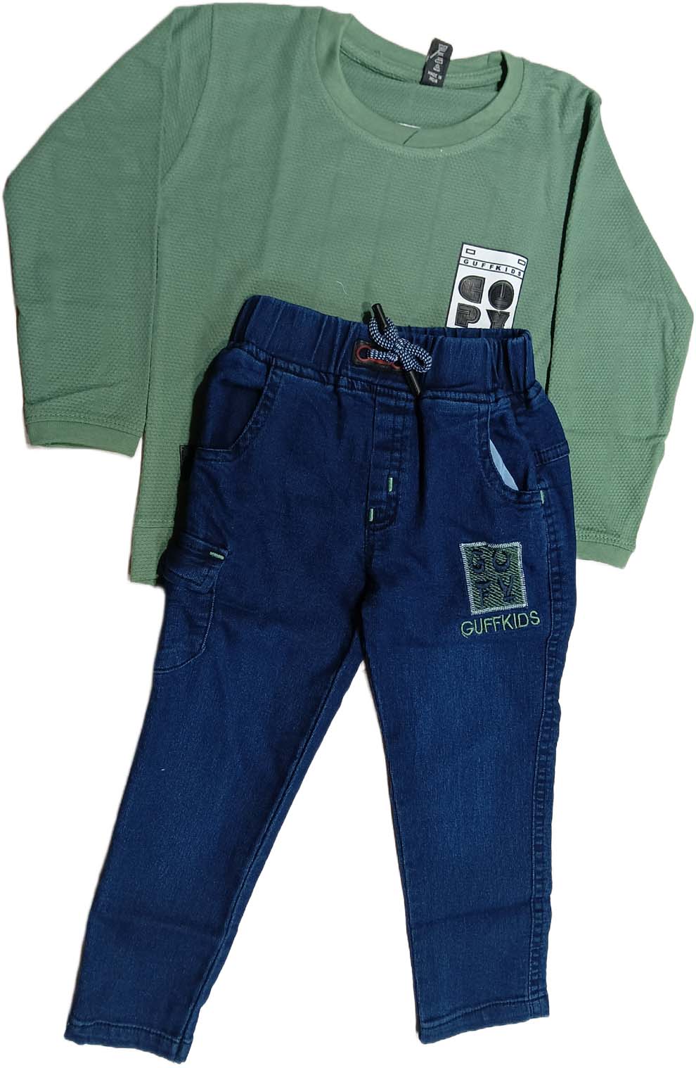 Buy Juniors Full SleevesT-Shirt with Denim Pant - Green