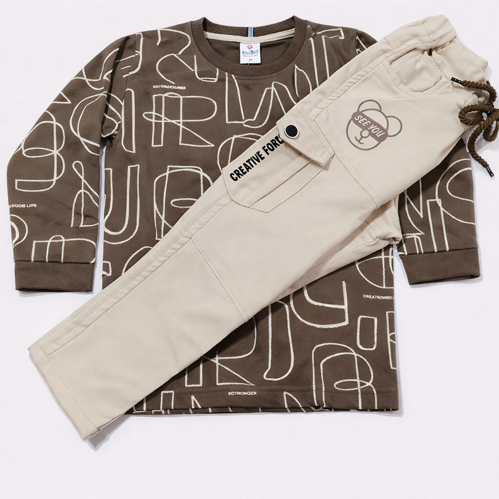 Kanika Creative Vibes Printed Sweatshirt & Beige  Pant Set for Kids  - Cutypi