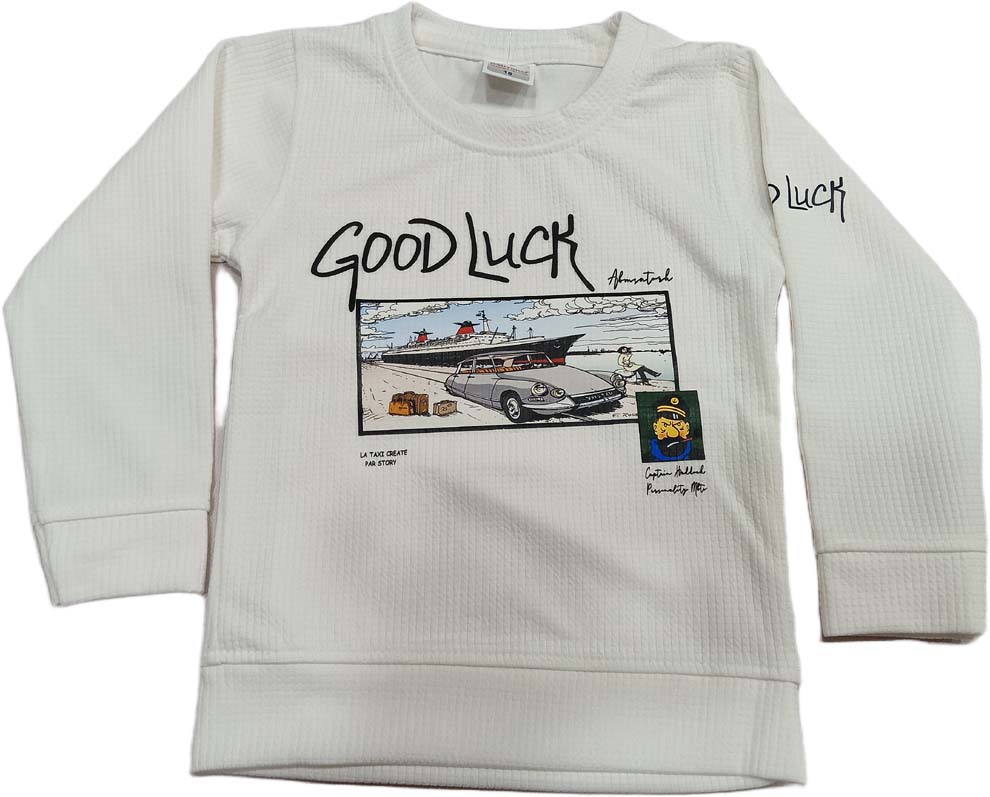 Buy Boys Party Wear Good Luck Print Full SleevesT-Shirt with Pant