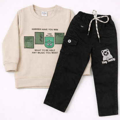 Buy Boys Graphics Print Full SleevesT-Shirt with Pant - Cream