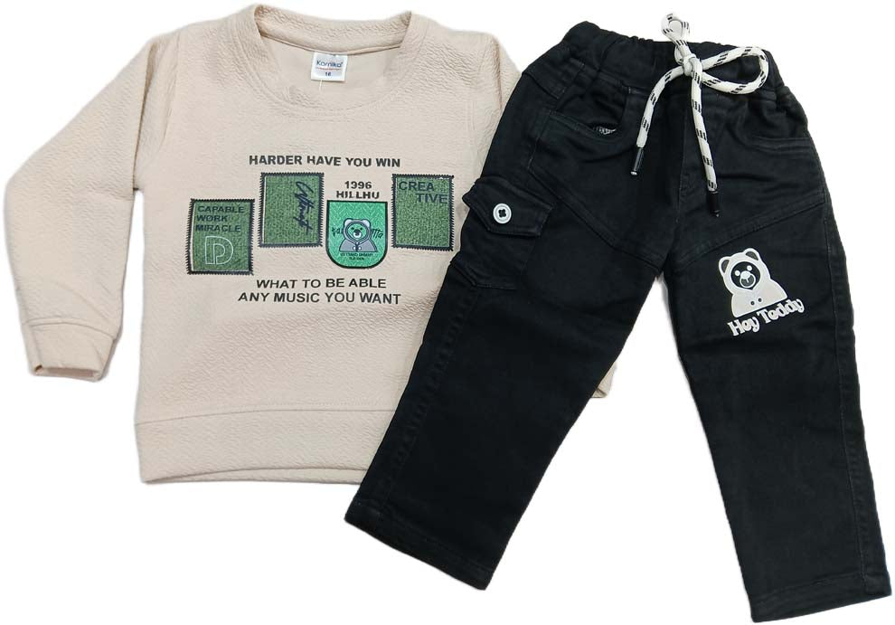 Buy Boys Graphics Print Full SleevesT-Shirt with Pant - Cream