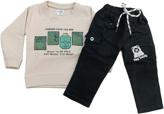 Buy Boys Graphics Print Full SleevesT-Shirt with Pant - Cream