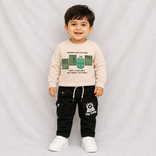 Buy Boys Graphics Print Full SleevesT-Shirt with Pant - Cream
