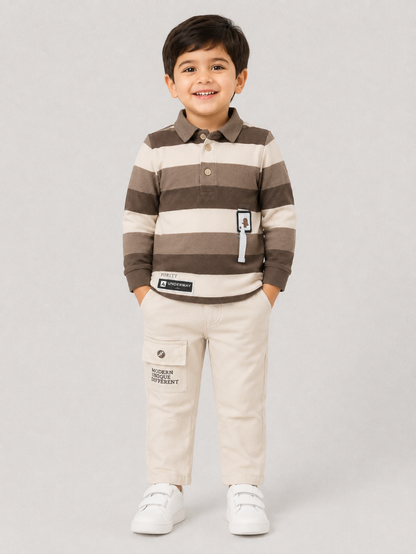 Urban Explorer Striped Polo & Cargo Pants Set for Kids