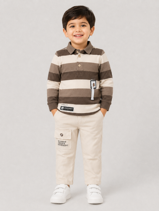 Urban Explorer Striped Polo & Cargo Pants Set for Kids