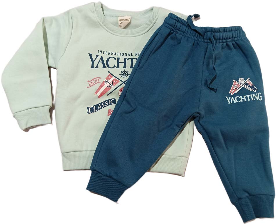 Kids Fleece Knit Full Length Winter Wear Suit - Light Green