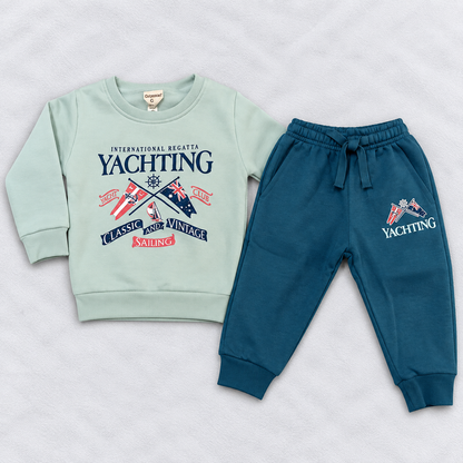 Kids Winter Thermal Sweatshirt & Pant Set – Yachting Print