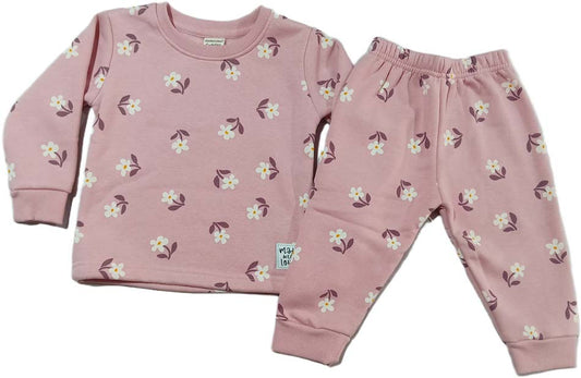 Baby Girls Floral Printed Fleece Full Length Winter Wear Suit - Pink