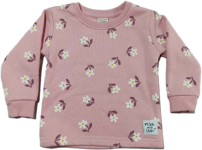 Baby Girls Floral Printed Fleece Full Length Winter Wear Suit - Pink