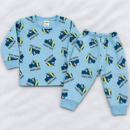 Cucumber Boys Sky Blue Fleece Cord Set | Winter Wear Co-Ord Set for Kids