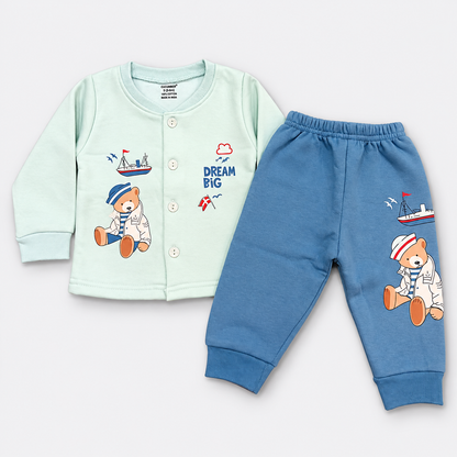Cucumber Baby Boys Sky Blue Cotton Top & Pants Set | Bear Print