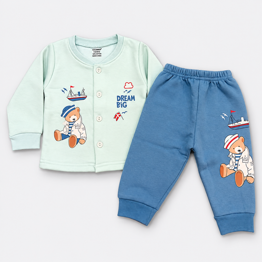 Cucumber Baby Boys Sky Blue Cotton Top & Pants Set | Bear Print