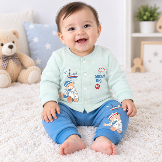 Cucumber Baby Winter Thermal Top & Pant Set – Cute Bear Sailor Print | Cutypi