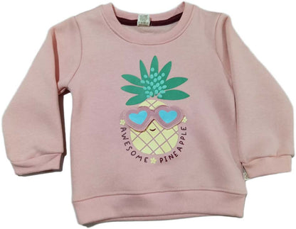 Pineaple Printed Fleece Full Length Winter Wear Suit - Pink