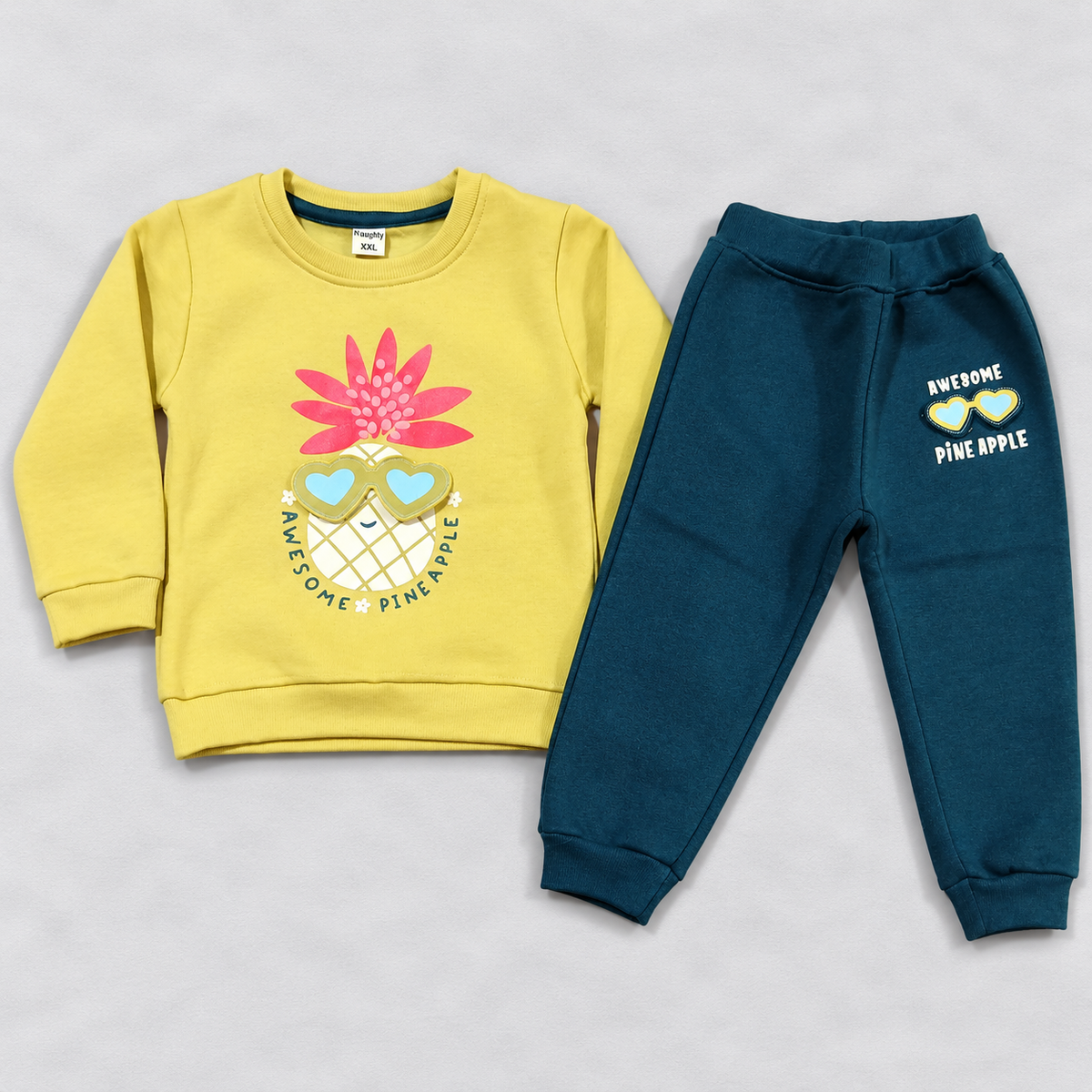 Krunchy Kids Winter Thermal Sweatshirt & Pant Set – Yellow Green & Blue