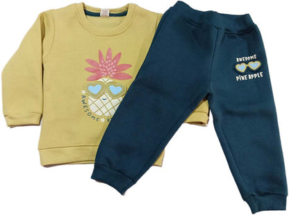 Pineaple Printed Fleece Full Length Winter Wear Suit