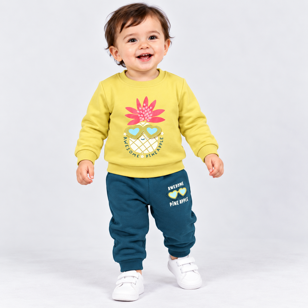 Cucumber Kids Winter Thermal Sweatshirt & Pant Set – Yellow Green & Blue | Cutypi