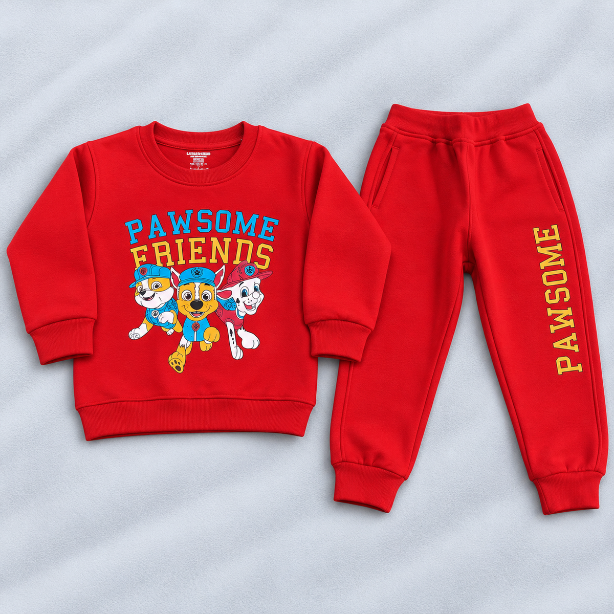 Little Blooms Kids Red Fleece Sweatshirt & Jogger Set | Winter Wear Co-Ord Suit