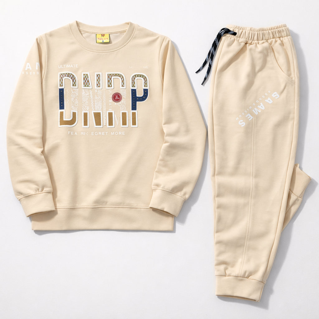 Kids Care Urban Game Mode Cream Tracksuit Set for Kids  - Cutypi