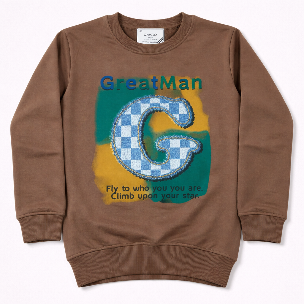 Santro Best Driver Graphic Kids Brown Sweatshirt Cotton Blend Crewneck - Cutypi