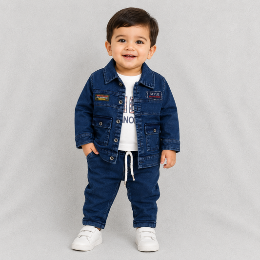 Boys 3 Piece Denim Jacket T-Shirt & Jeans Set Blue | Kids Denim Co-ord Outfit