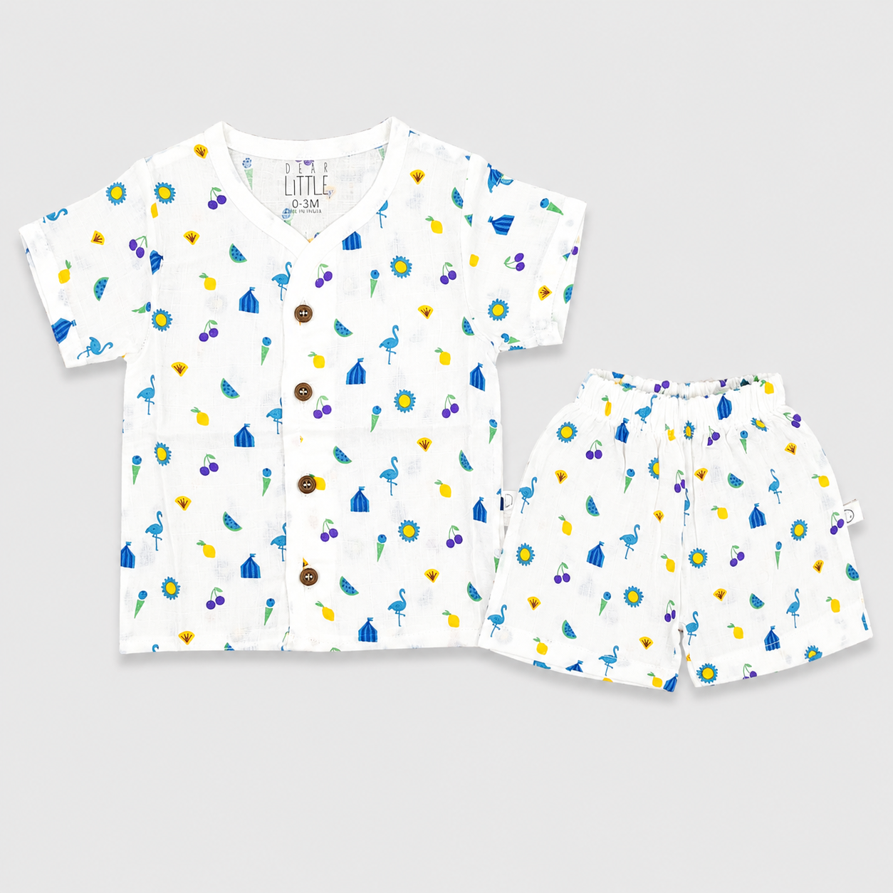 Dear Little White Printed Newborn Baby Cotton Shirt & Shorts Co-ord Set | Soft Half Sleeve Summer Outfit | Cutypi