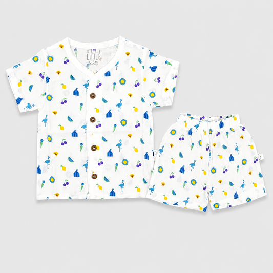 Dear Little White Printed Newborn Baby Cotton Shirt & Shorts Co-ord Set | Soft Half Sleeve Summer Outfit | Cutypi