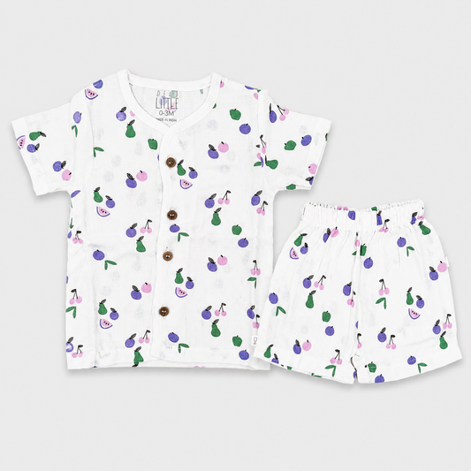 Dear Little White Fruit Print Newborn Baby Cotton Shirt & Shorts Co-ord Set | Soft Half Sleeve Summer Wear | Cutypi