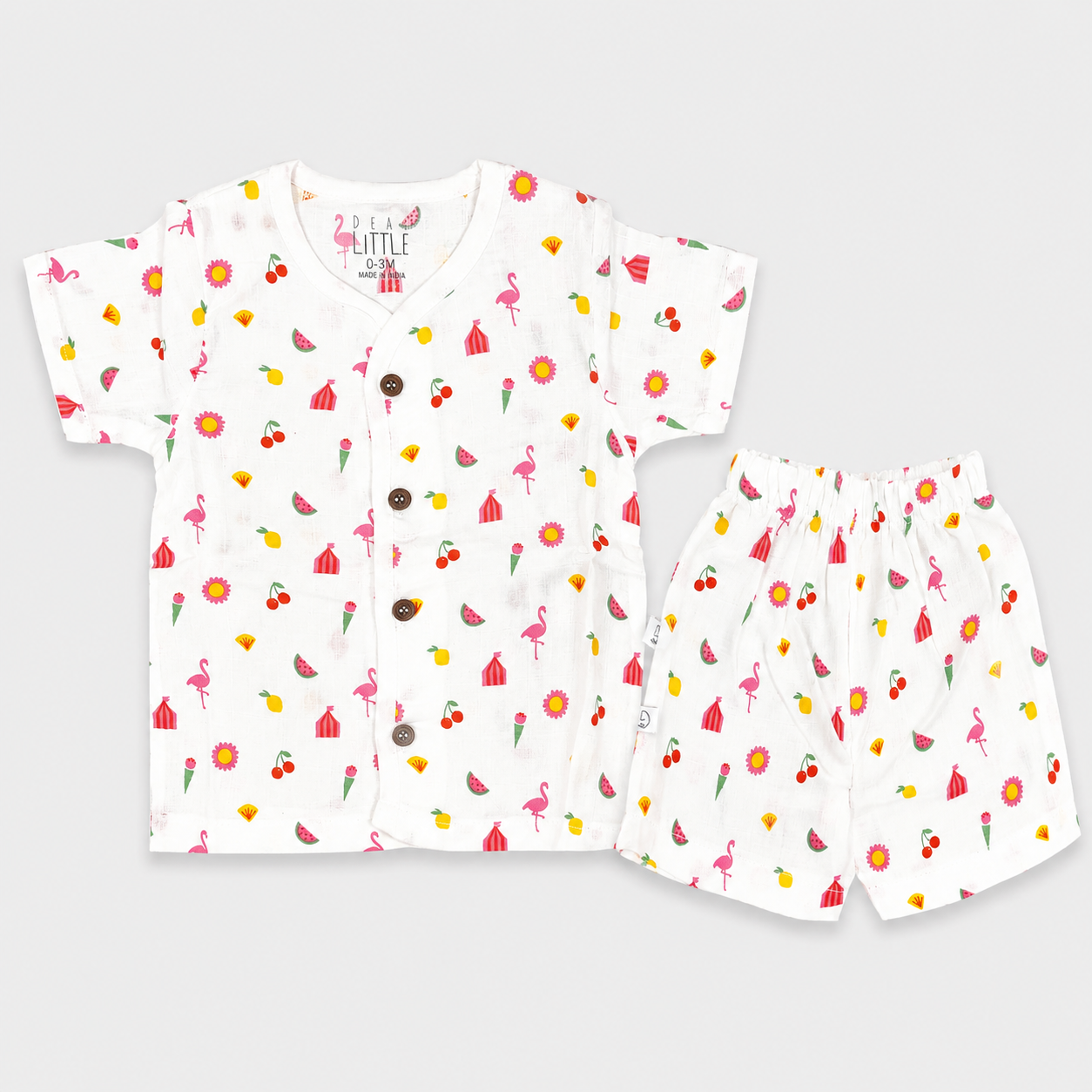 Dear Little White Printed Newborn Baby Muslin Cotton Co-ord Set with Half Sleeve Shirt & Shorts | Soft Infant Clothing | Cutypi