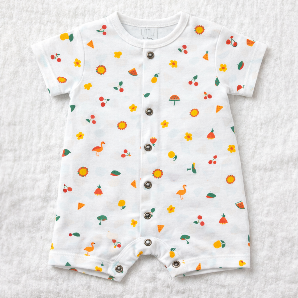 Dear Little Baby Printed Cotton Romper Short Sleeve Snap Button Onesie - Cutypi