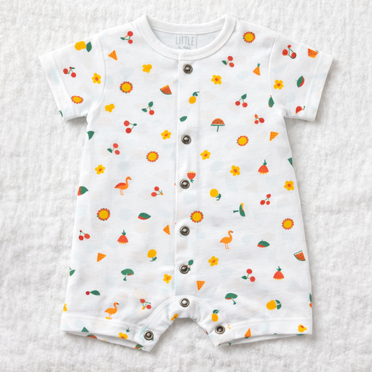 Baby Printed Cotton Romper Short Sleeve Snap Button Onesie