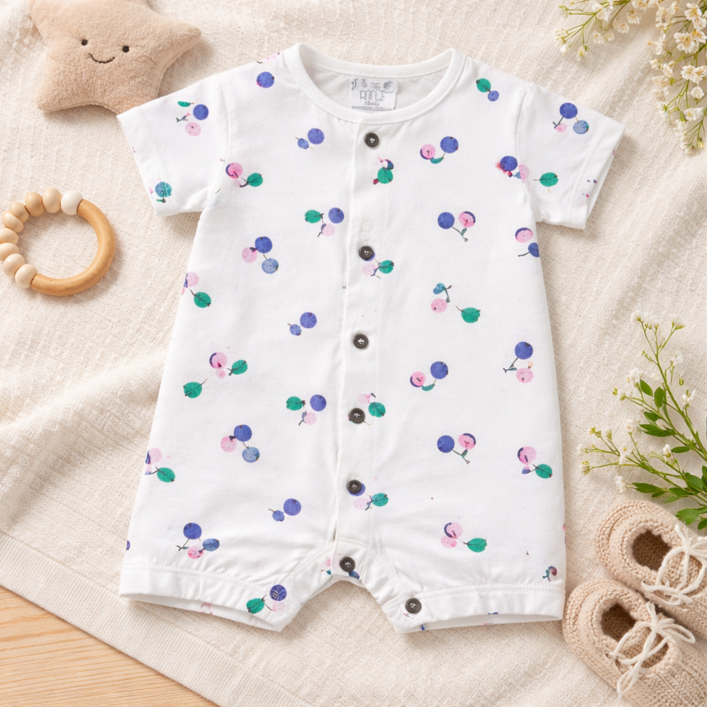 Dear Little Baby Printed Cotton Romper Short Sleeve Snap Button Onesie - Cutypi