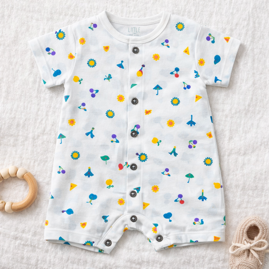 Dear Little Baby Printed Cotton Romper Short Sleeve Snap Button Onesie - Cutypi