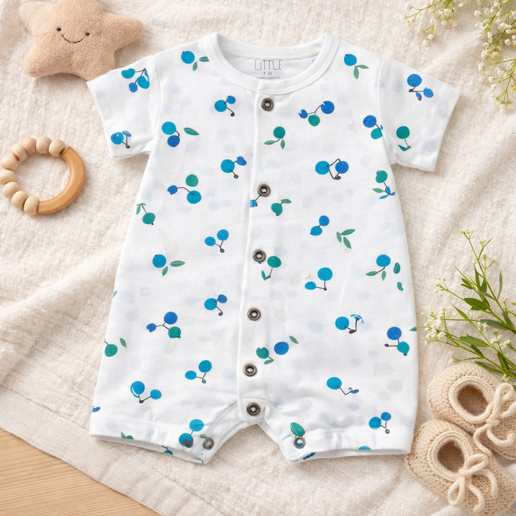 Dear Little Baby Printed Cotton Romper Short Sleeve Snap Button Onesie - Cutypi