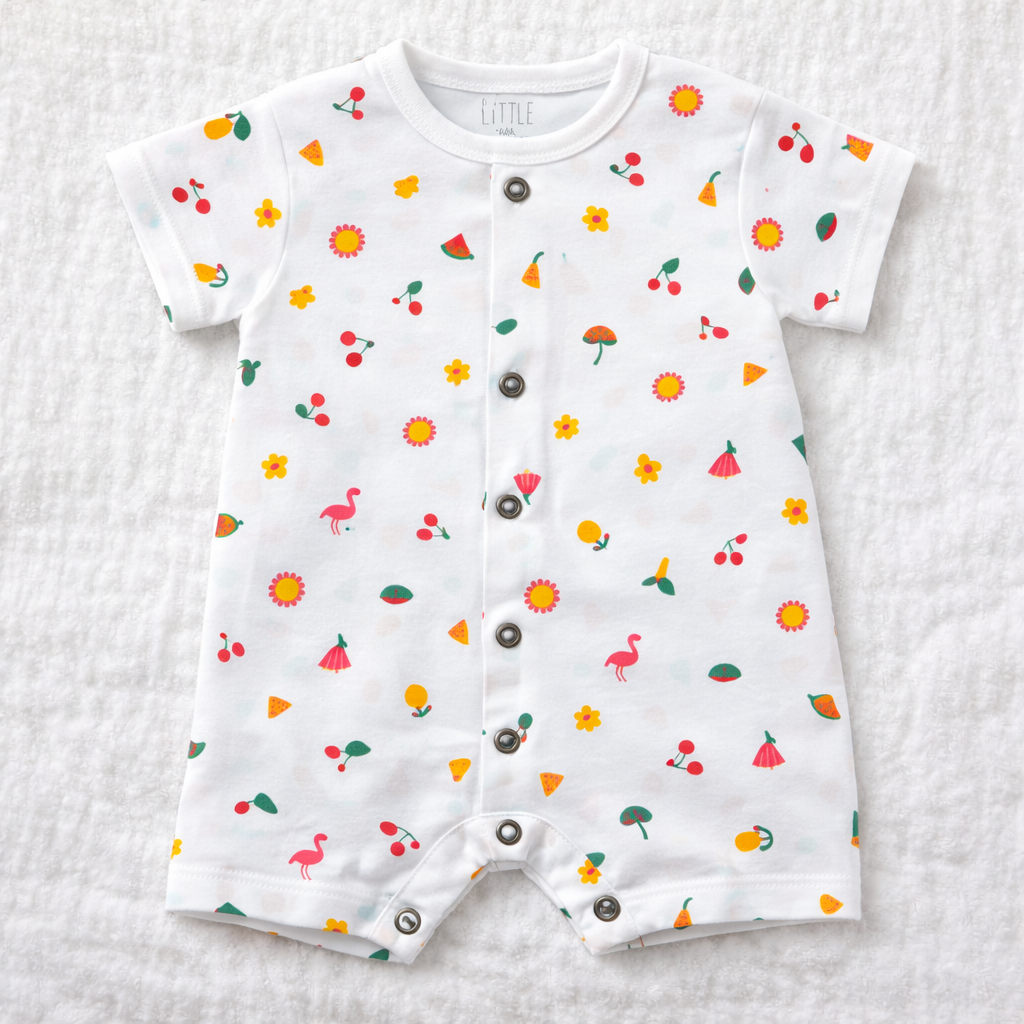 Dear Little Baby Printed Cotton Romper White Short Sleeve Snap Button Onesie - Cutypi