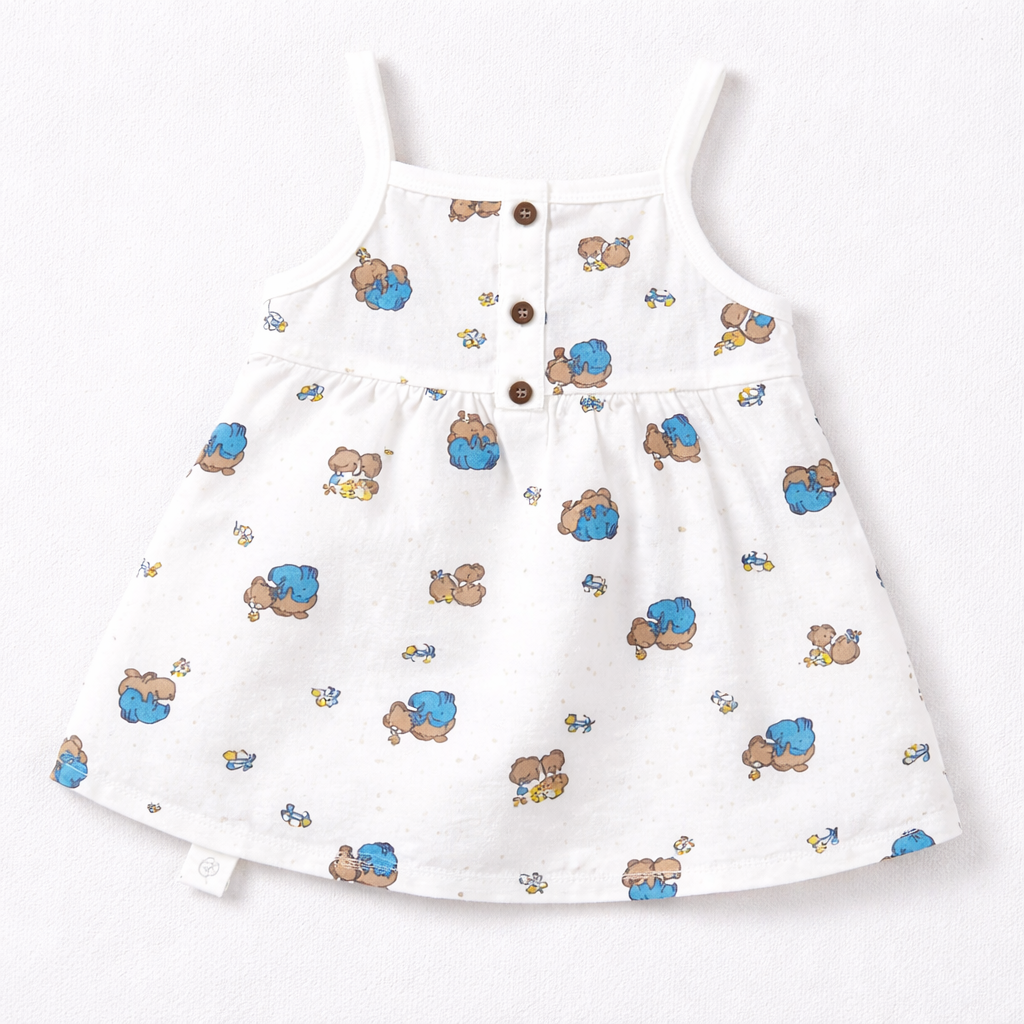 Dear Little Baby Girl Printed Cotton Dress White Green Sleeveless Summer Dress - Cutypi