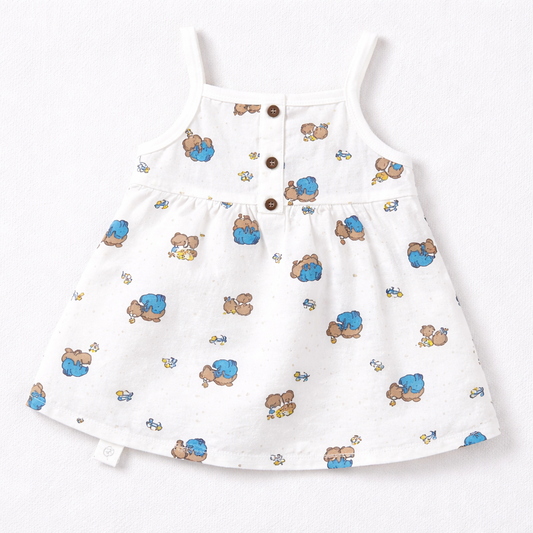 Baby Girl Printed Cotton Dress White Green Sleeveless Summer Dress